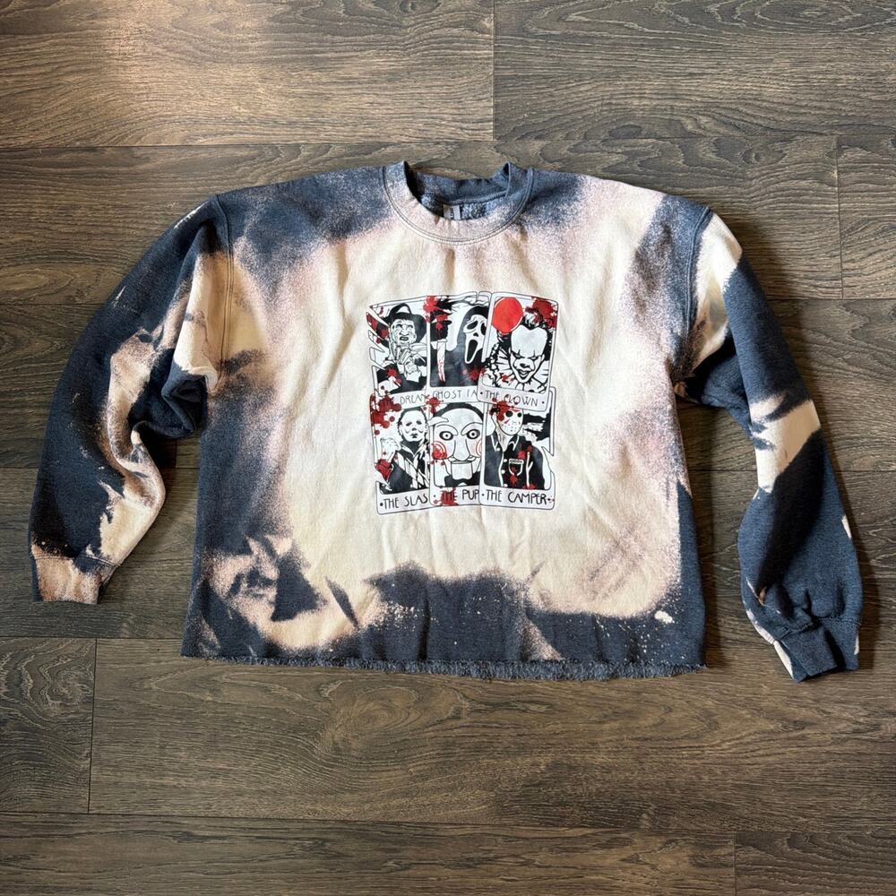 Halloween Horror Sweatshirt Sz L Freddy Ghostface Pennywise Jason Bleach Grunge